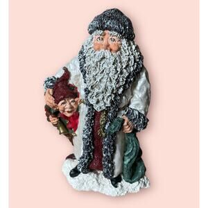 June McKenna 1995 Victorian Santa With His Lil' Helper Elf Sculpted Figurine Red